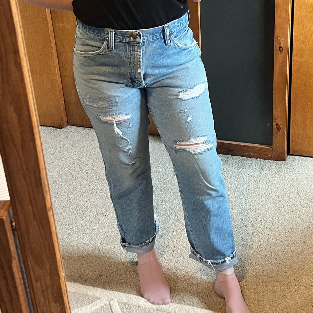 Wrangler Retro Distressed Holes Vintage Light Wash 30” waist by 33” inseam